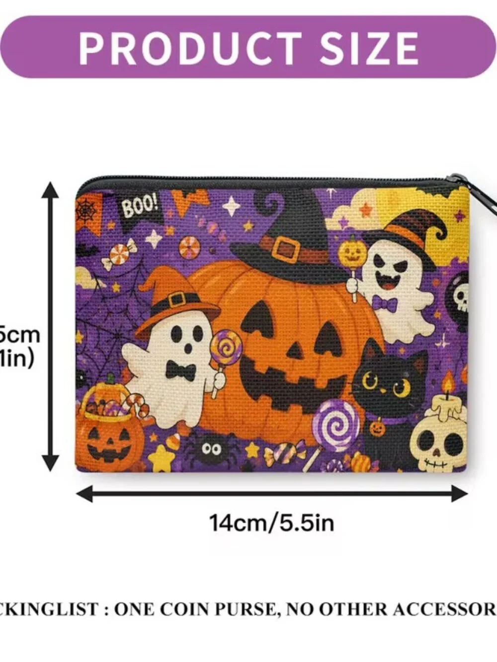 Halloween Dark Goth Pumpkin Ghost & Candy Make Up Bag Double-Sided 4.1h
